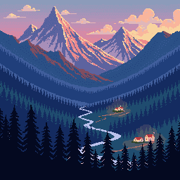 PixelLab result for an alpine valley background at dusk