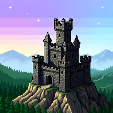 A pixel-art castle on a cliff from Ernie Image Turbo