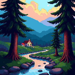 Retro Diffusion alpine valley attempt B
