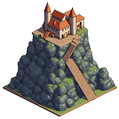 Retro Diffusion cliffside fortress attempt B