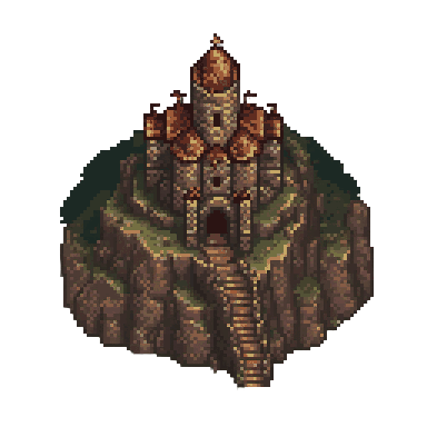 Transparent 64-color ComfyUI cliffside fortress